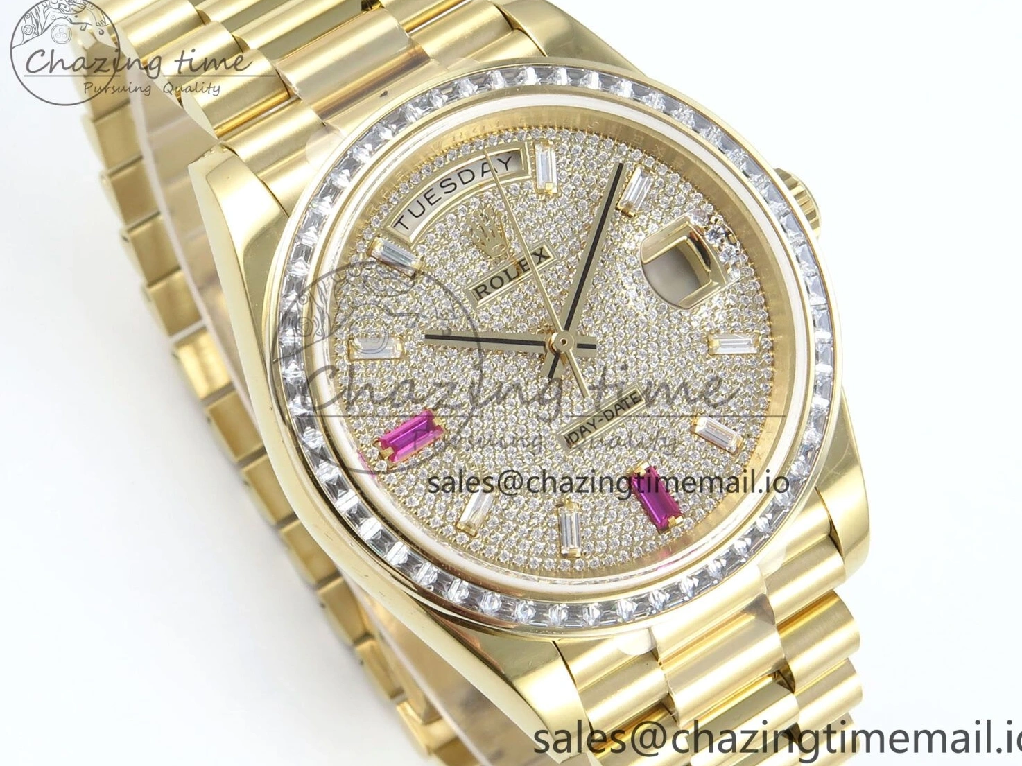MiroTime 0314 DayDate 40 YG QF 1:1 Best Edition Pink Diamonds Dial Diamonds Bezel on President Bracelet A2836 V5 (Gain Weight) ZipUp 488
